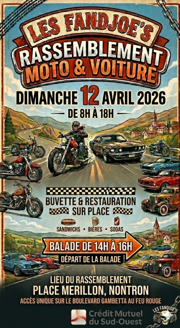 Rassemblement auto moto Fandjoes avril 2026